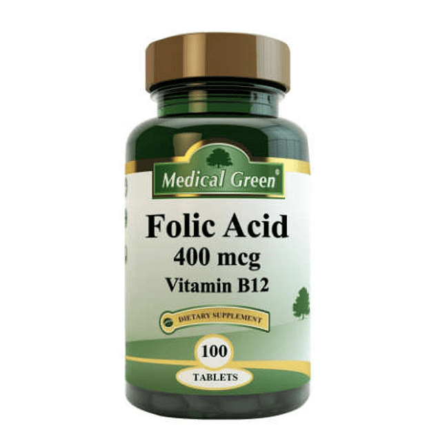 Folic Acid 400 mcg Vitamin B12 Acido Folico Medical Green