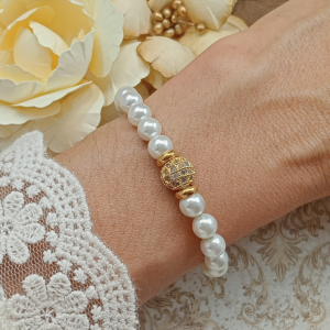 Pulsera Elegancia en Perlas 6mm Herrajes Dorados