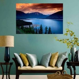 Cuadro Decorativo Paisaje Atardecer Lago Montañas