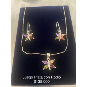 Juego de Cadena Dije Colores en Plata con Rodio