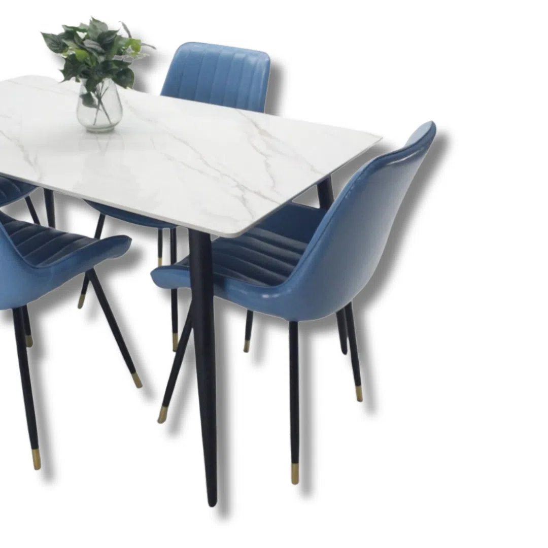 Colombia Marketplace Comedor Vitral Tipo Mármol Blanco Set 4 Silla Azul Pu