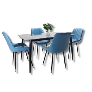 Colombia Marketplace Comedor vitral tipo mármol negro set 4 silla azul pu