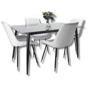 Colombia Marketplace Comedor Vitral Tipo Mármol Negro Set 4 Silla Blanca Pu