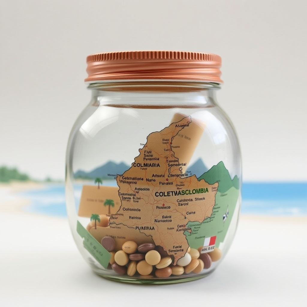 Alcancía Con Monedas Y Mapa De Viajes De Fondo