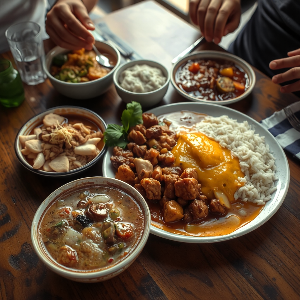 Platos Típicos De La Cocina Colombiana Dispuestos En Mesa De Madera