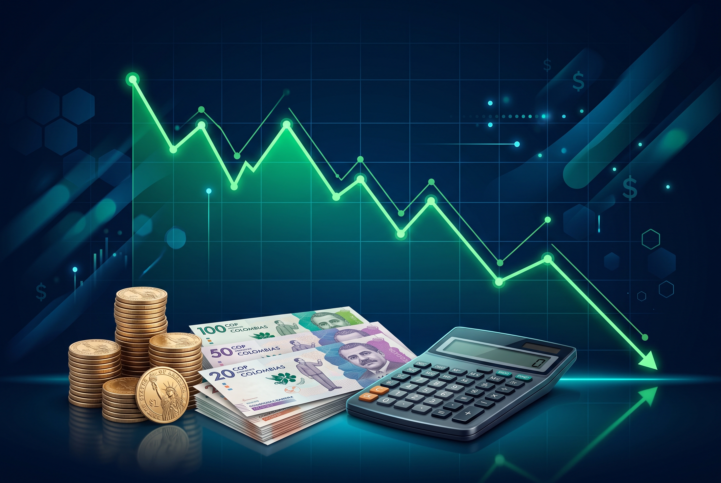 Gráfico Financiero Con Línea De Tendencia Y Monedas