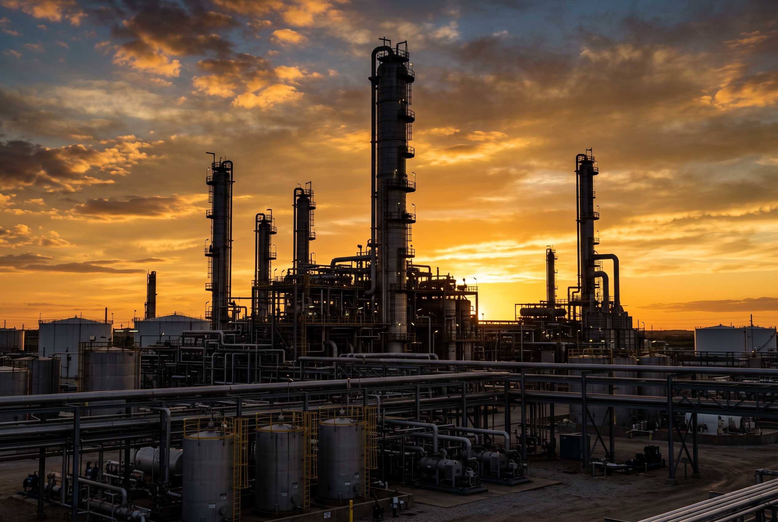 Refinería De Petróleo Al Atardecer
