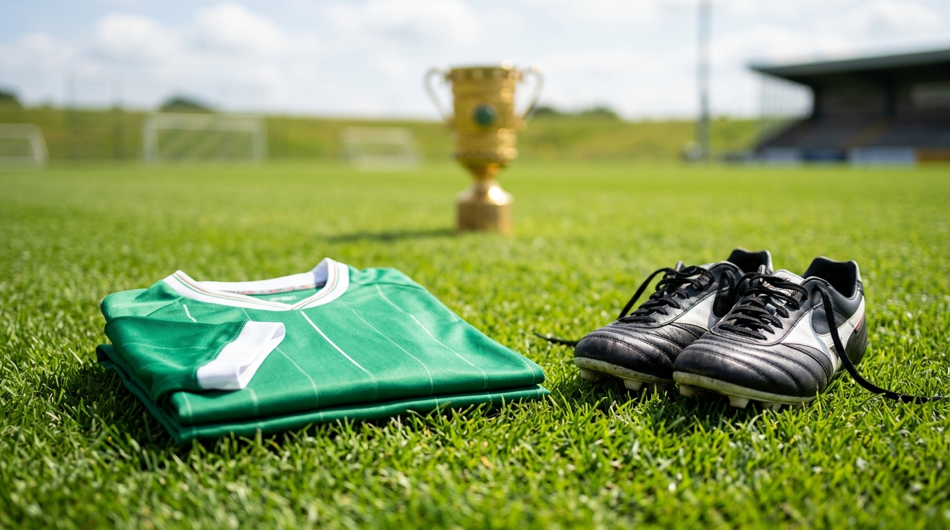 Colombia Marketplace Post4 Nacional Plantilla » Marketplace Colombia Camiseta Verde De Fútbol Con Botines Y Trofeo - Atlético Nacional