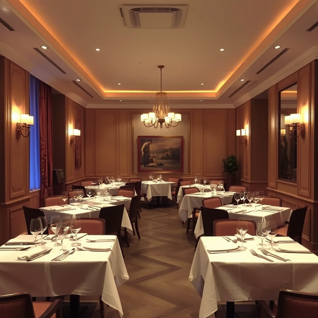 Interior Elegante De Restaurante En Bogotá Con Iluminación Cálida