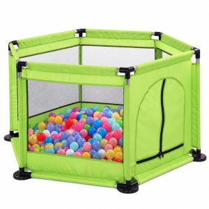Corral de Juegos Hexagonal de Seguridad para Bebés con Puerta y Malla Transpirable (Baby Safety Playpen / Ball Pit)