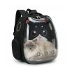 Cat Nestled Inside a Clear Bubble Front of a Black Pet Carrier Backpack with a Cat-face Design