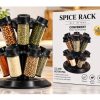 Rotating Spice Rack with 12 Glass Jars on a Black Pedestal, Shown Beside Its Spice Rack Packaging Box.