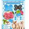 Packaging for Pet Bone Slow Food Bowl Featuring Bone-shaped Feeders in Blue, Brown, Pink with a Bowl of Kibble and Pets on the Label.