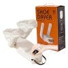 Shoe Dryer Device with Two White Sneakers Drying on a Stand Beside Its Orange Box Labeled 'shoe Dryer'