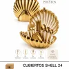Gold Shell-shaped 24-piece Cutlery Set (6 Forks, 6 Knives, 6 Spoons, 6 Teaspoons) with Elegant, Functional Design.