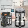 Multifunctional Coffee Machine in Stainless Steel with a Black Base, Shown Beside Its Raf R.7113 Box and Accessories.